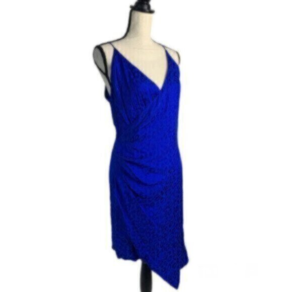 NWT Cushnie Royal Blue Leopard Cheetah Satin Wrap Dress - Picture 4 of 16